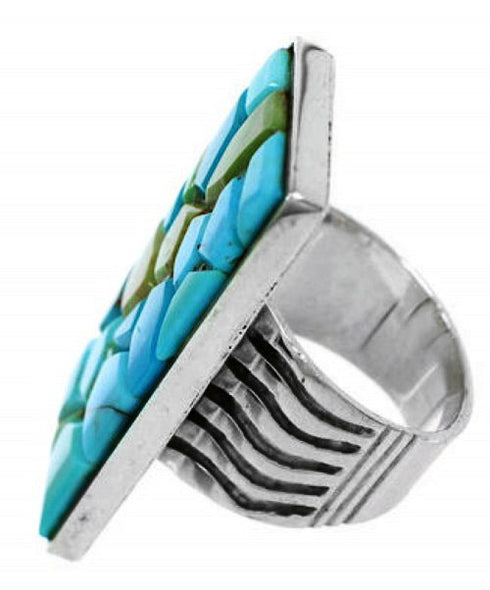 Southwestern Silver Jewelry Turquoise Inlay Ring Size 5-1/2 MW73986